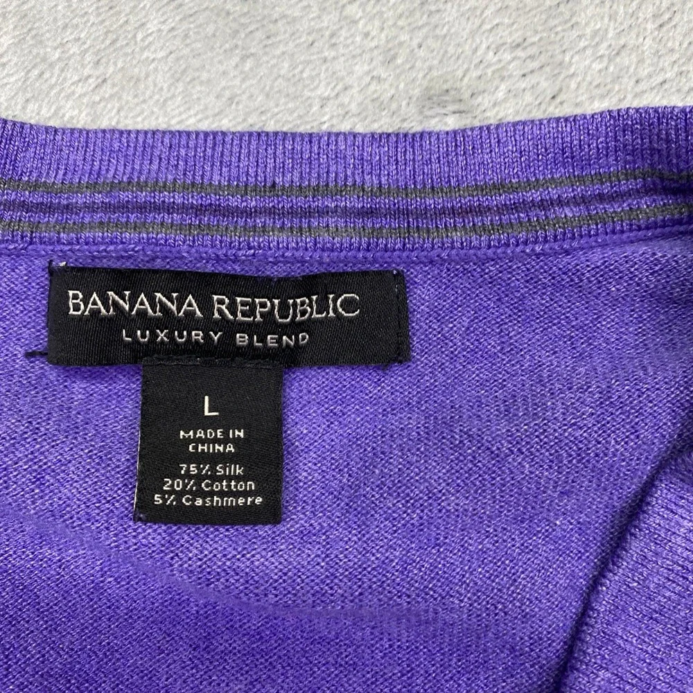 Banana Republic Luxury Blend V Neck Sweater Men's L Purple Silk Cotton Cashmere‎